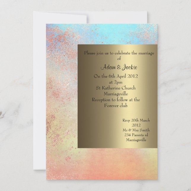 Orange Aqua Wedding invitations or new (Devant)