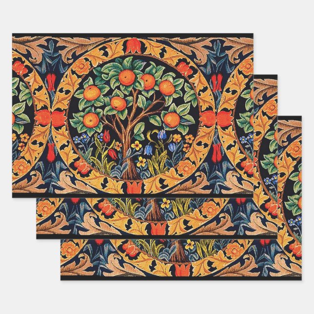 ORANGE ARBRE AVEC FEUILLES VERTS, FLEURS (Lot)