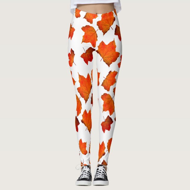 Orange Autumn Fall leaves Leggings (Devant)