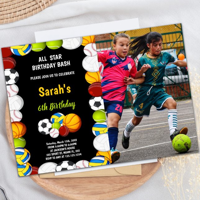 Orange avec noir Sports Anniversaire Invitations p (Orange with black Sports Birthday Invitations phot)
