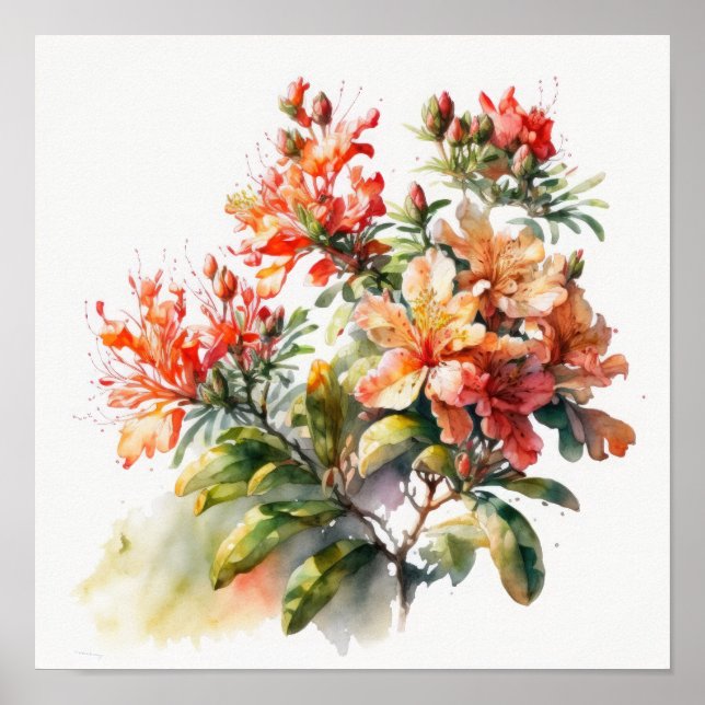 Orange Azalea Fleurs Art Imprimer Poster (Devant)