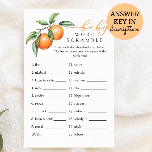 Orange Baby shower Bébé Mot Scramble Jeu (Créateur téléchargé)