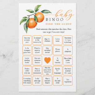 Orange Baby shower Trouvez l'invité Bingo Game
