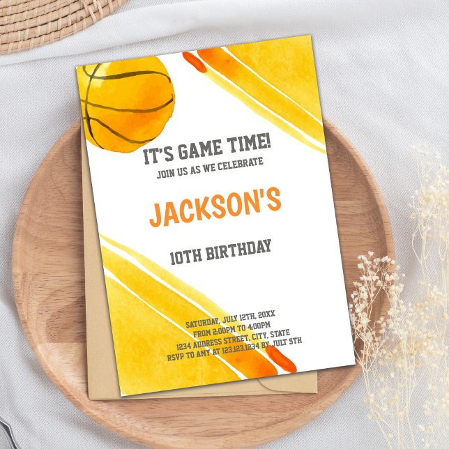 Orange Ball Watercolor Basketball Invitations (Orange Ball Watercolor Basketball Invitations)