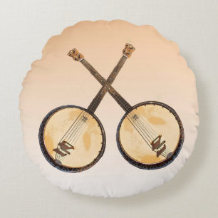Orange Banjo Music Instruments Coussin rond