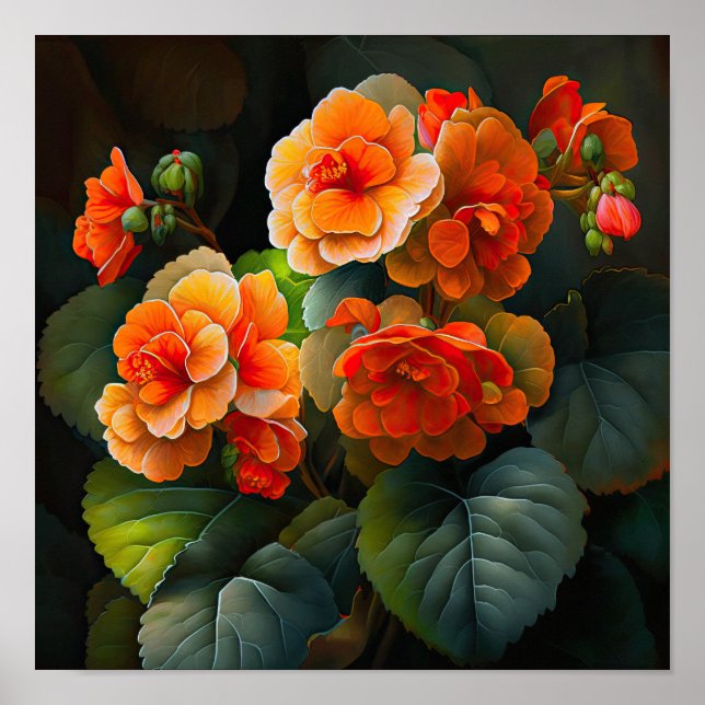 Orange Begonias Flower Art Imprimer Poster (Devant)