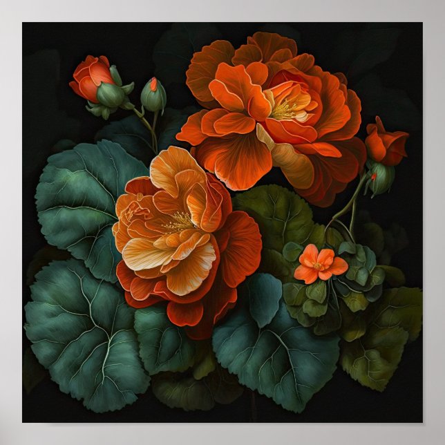 Orange Begonias Flower Art Imprimer Poster (Devant)