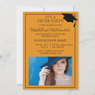 Orange Black College Trunk Party Photo Invitation