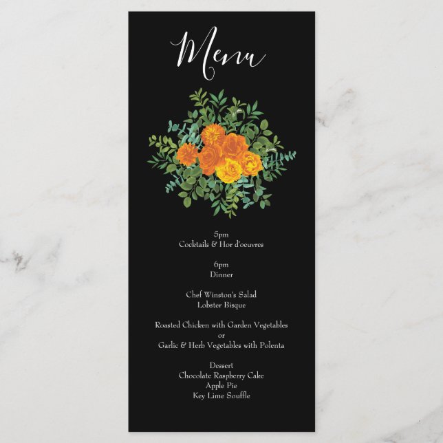 Orange & Black Gothique Peony & Mariage Rose Menu (Devant)