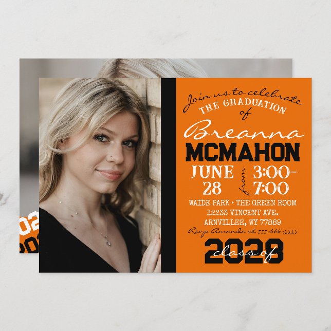 Orange & Black Graduation 2 Invitation photo (Orange and Black Graduation)