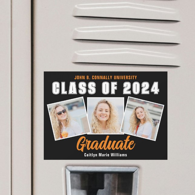 Orange Black Graduation Photo Collage Magnet Card (Créateur téléchargé)