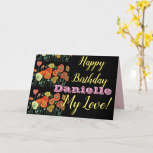 Orange Black Poppy Joyeux Anniversaire Dames Carte