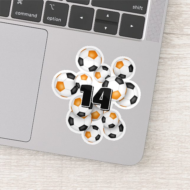 orange black soccer balls sticker w jersey number (Détail)
