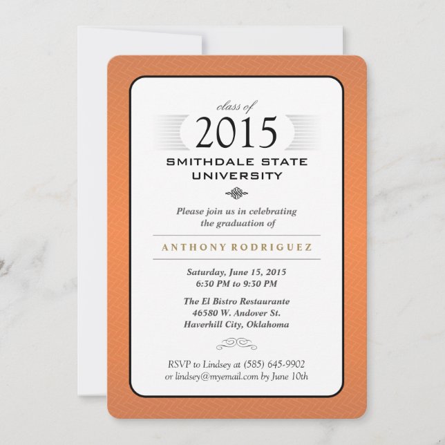 Orange Black & White Formal Graduation Invitation (Devant)