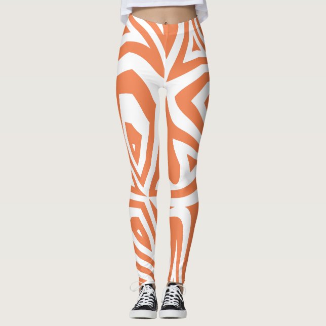Orange Blanc Abstrait Zèbre Imprimer Leggings pour (Devant)