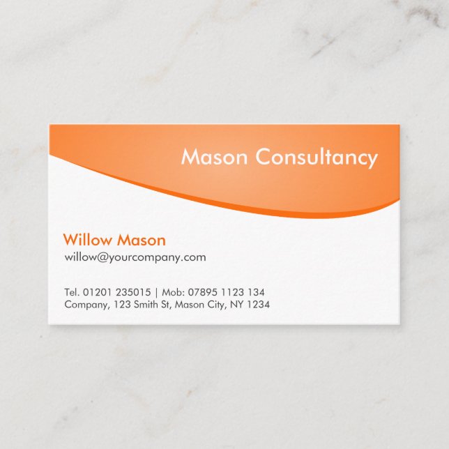 Orange & Blanc Curved, Carte de visite professionn (Devant)