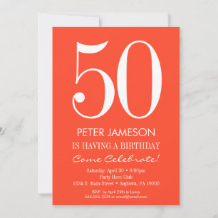 Orange Blanc Moderne Adulte Invitations Anniversai