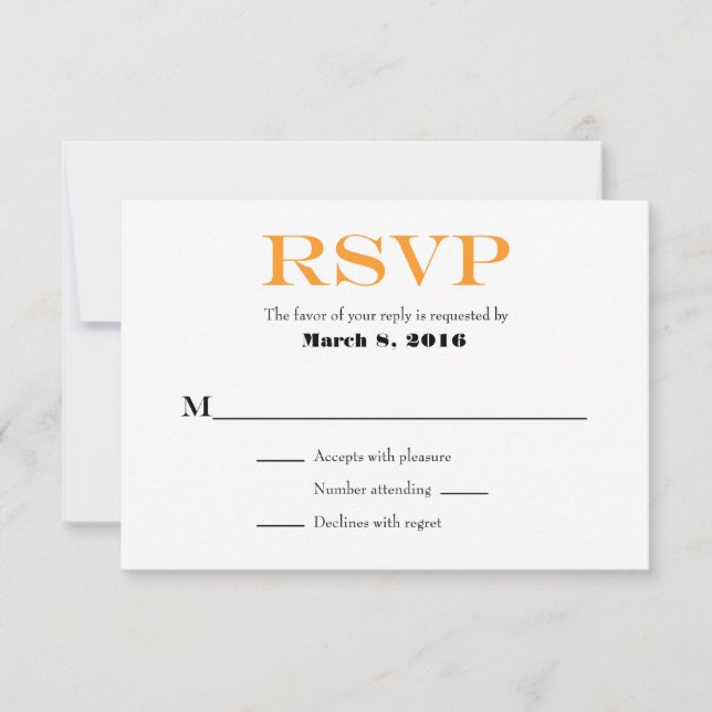 Orange Blanc Plaine Simple Mariage Cartes RSVP (Devant)