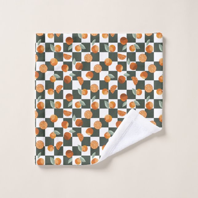 Orange Bliss Dark Turquoise Checkers (Gant de toilette)