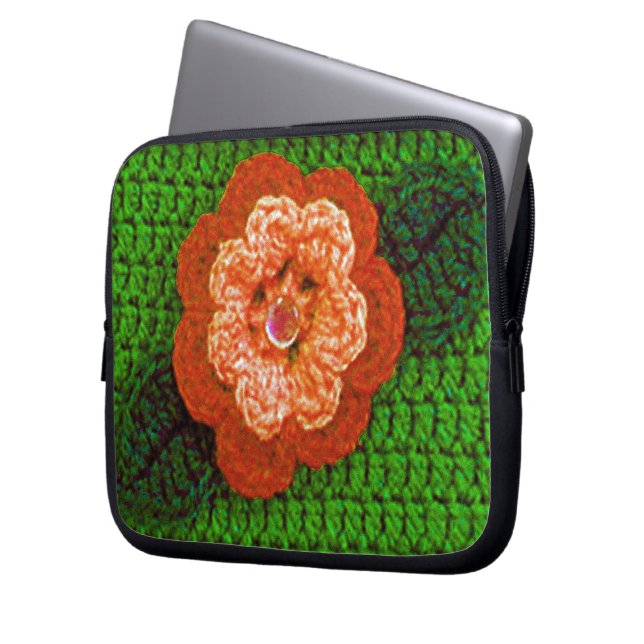 Orange Bloom Artisan Crochet Imprimer sac électron (devant gauche)