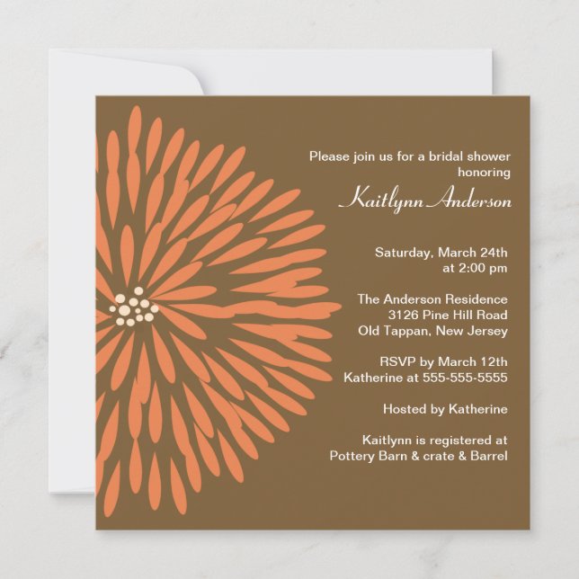 Orange Bloom sur invitation à la douche nuptiale B (Devant)