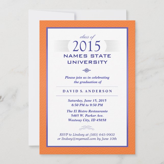 Orange & Blue Formal Graduation Party Invitation (Devant)