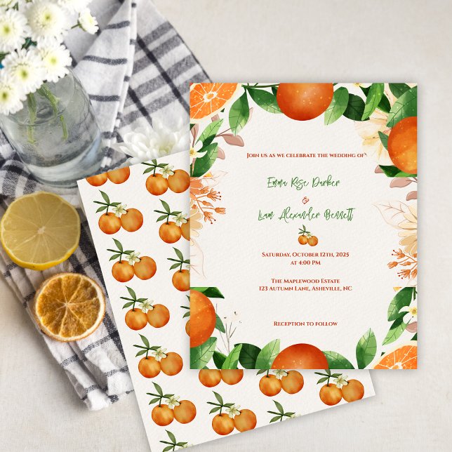 Orange Botanique Faire-part de mariage de verger d (Orange Botanical Citrus Orchard Wedding Invitation)