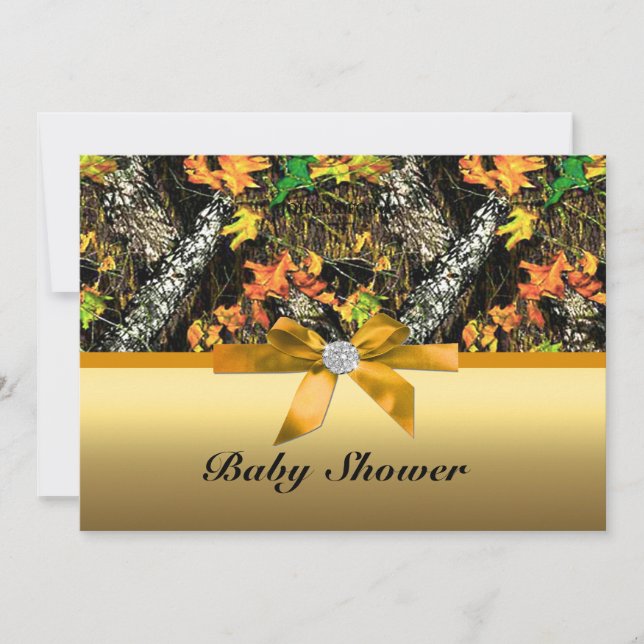 Orange Bow Camo Invitation du Baby shower (Devant)