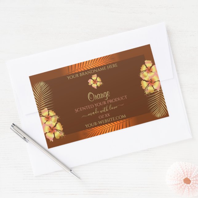 Orange Brown Produit Étiquette Fleurs Hawaiiennes  (Enveloppe)