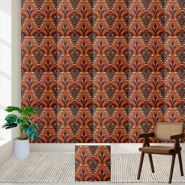 Orange brûlé et carreau africain symétrique rouge  (Burnt Orange and Deep Red Symmetrical African Tile)