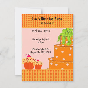 Orange Cake and Cupcakes Invitation Anniversaire