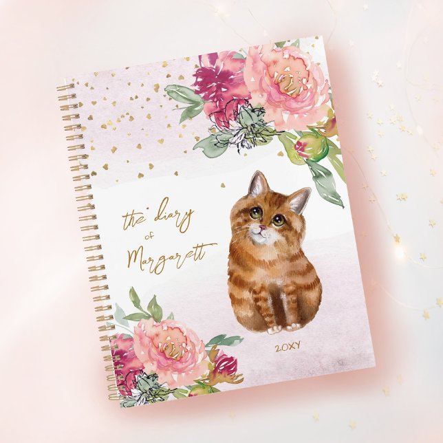 Orange Cat Illustration Fleurs Fille Journal quoti (Créateur téléchargé)