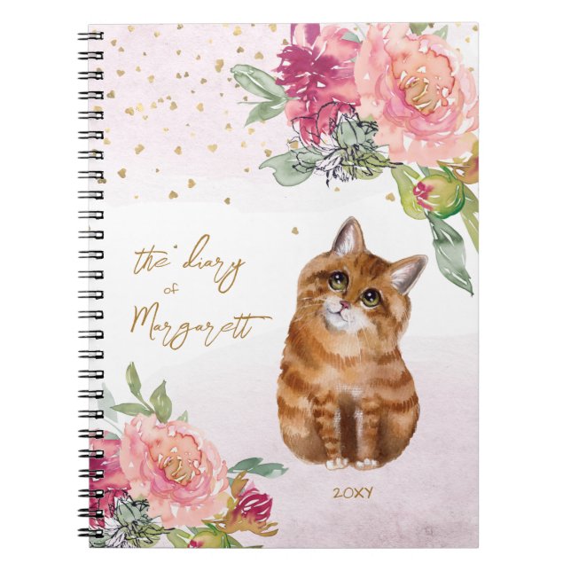 Orange Cat Illustration Fleurs Fille Journal quoti (Devant)