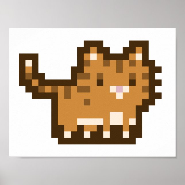 Orange Cat Pixel Art Wide Poster (Devant)