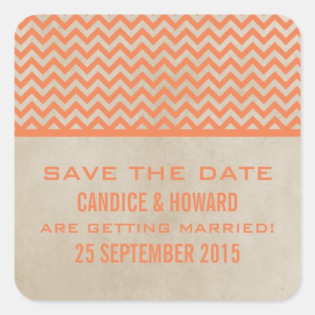 Orange Chic Chevron Enregistrer les stickers Date (Devant)