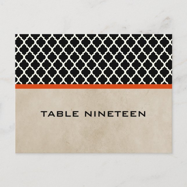 Orange Chic Quatrefoil Numéro de table Carte posta (Devant)