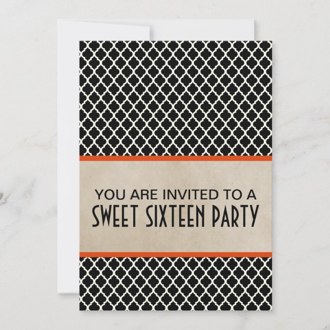 Orange Chic Quatrefoil Sweet 16 Invitation (Devant)