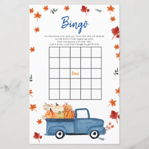 Orange Citrouille Blue Truck Baby shower Bingo Jeu