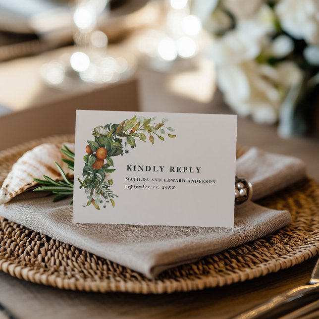 Orange Citrus Watercolor Botanical Wedding RSVP (Créateur téléchargé)