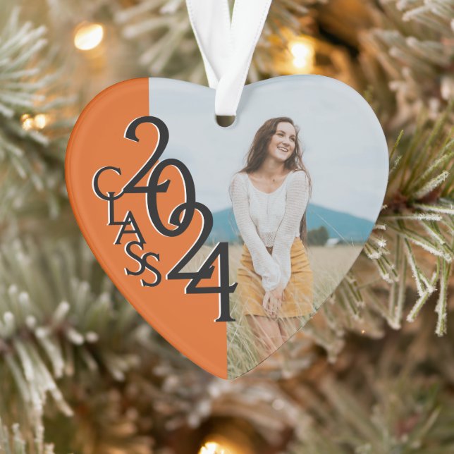 Orange Classe 2024 Diplôme Photo Ornament (Arbre)