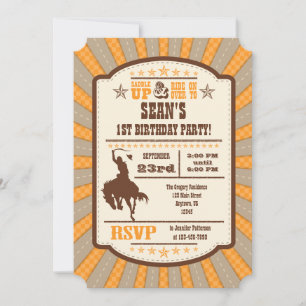 Orange Cowboy Rodeo Anniversaire Fête Invitation
