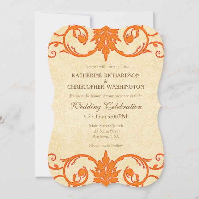 Orange Cream Swirls Vintage Wedding Invitation (Devant)