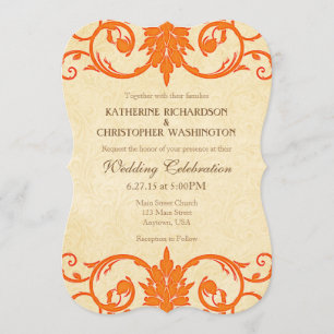 Orange Cream Swirls Vintage Wedding Invitation