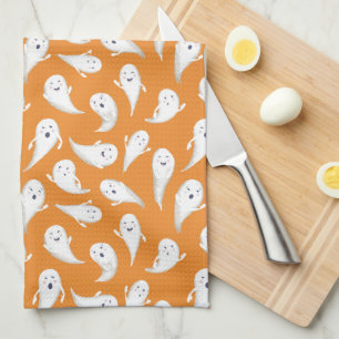 Orange Cute Ghosts Halloween Serviette de cuisine