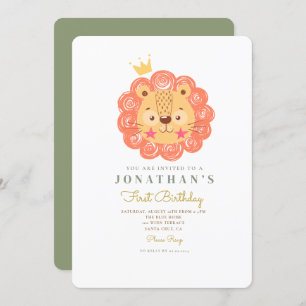 Orange Cute Lion King 1er anniversaire Invitation