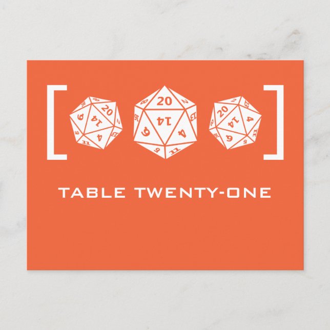 Orange D20 Dice Gamer Numéro de table Carte postal (Devant)