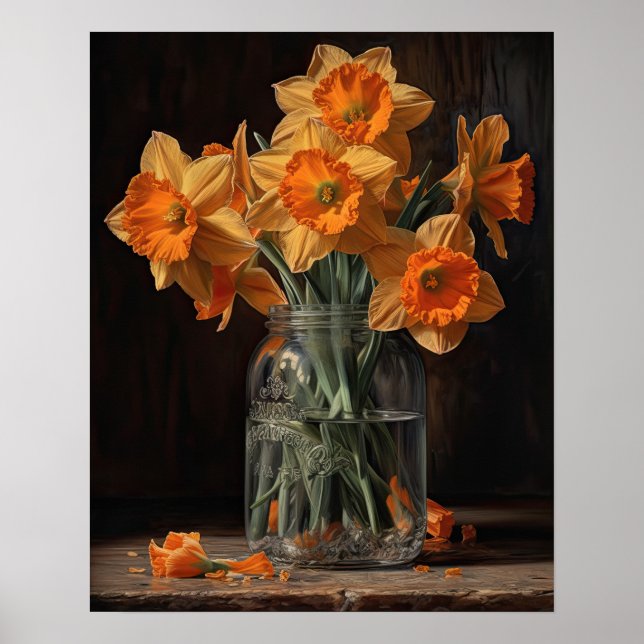 Orange Daffodil Fleurs Art Imprimer Poster (Devant)