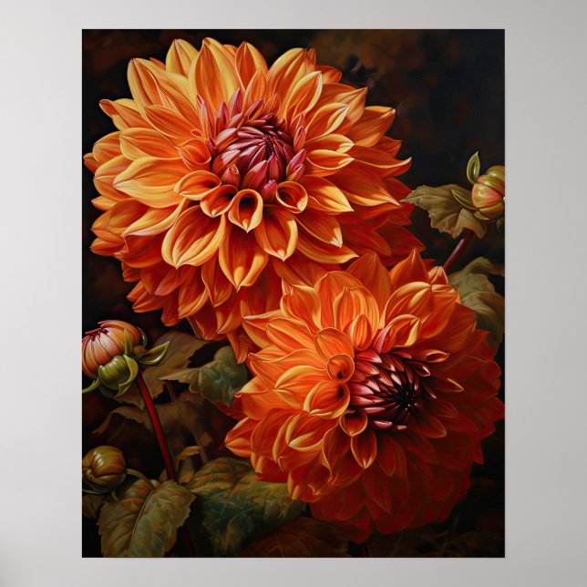 Orange Dahlia Fleurs Art Imprimer Poster (Devant)