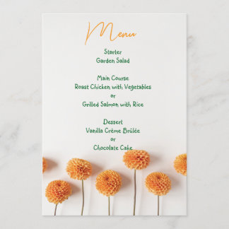 Orange Dahlia Wedding Menu – Warm Floral Elegance