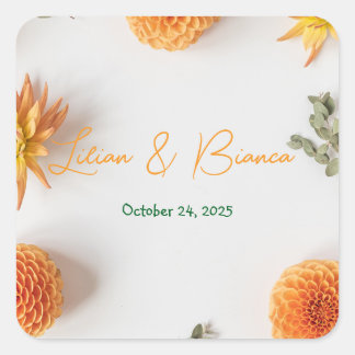 Orange Dahlia Wedding Stickers – Warm Summer Flora